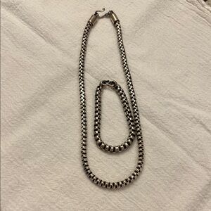 Silver Chain Necklace and Bracelet Set